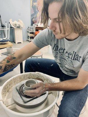 New student at the pottery wheel class!