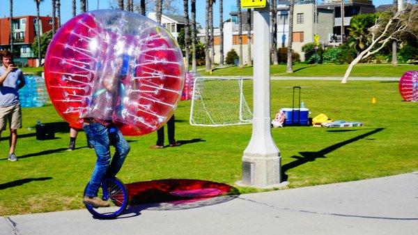 This guy was awesome, I also have a video of him riding the Bubbleball on the unicycle.