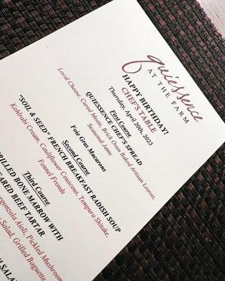 Chef's Table Menu