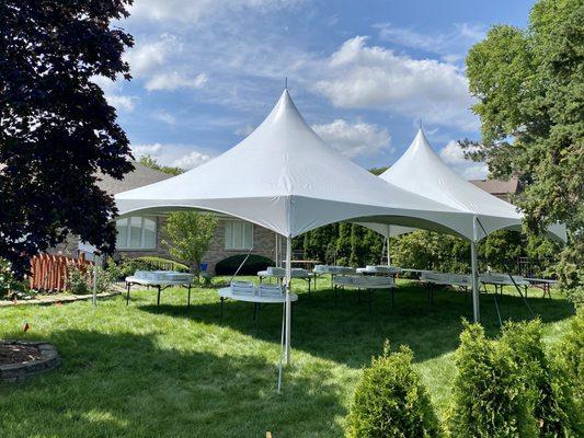 20x40 high peak tent with round tables and chairs