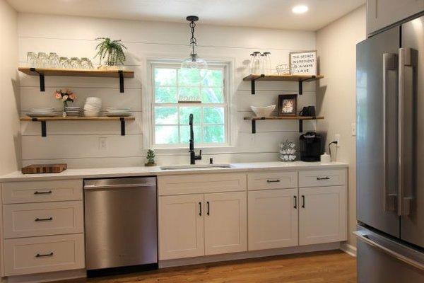 Beautiful open shelves in white kitchen