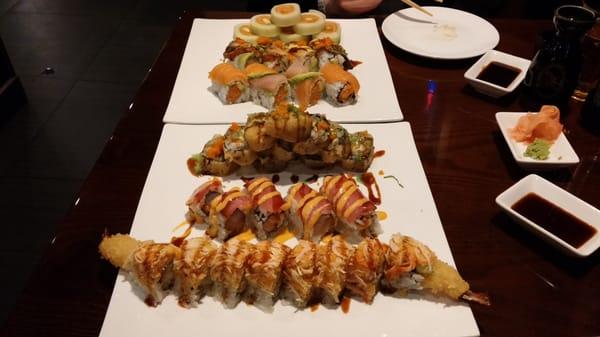 All you can eat challenge: Naruto Roll, Dragon Roll, Fashion Roll, New Crazy Roll, Ichi Tokyo Roll, Rock'N Roll (Top to Bottom)