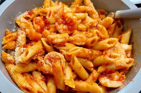 Penne marinara with shrimp