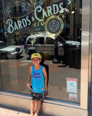 My grandson and I visiting Bards & Cards in downtown San Diego.