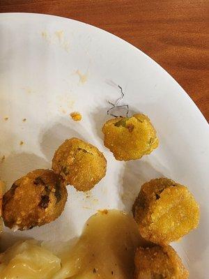 Fried okra had metal piece in it.