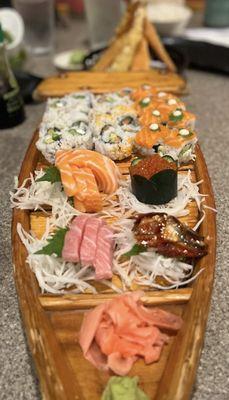 Sushi rolls and sashimi