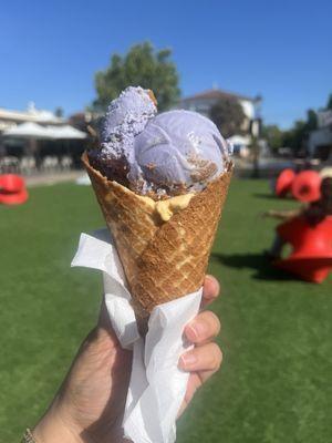 Lavender Crumble on a waffle cone