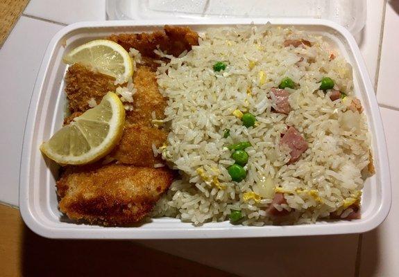 Lemon Chicken with spam fried rice.