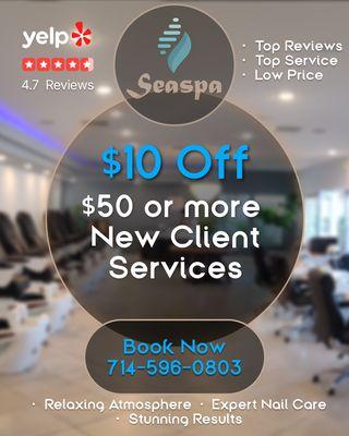 $10 off of $50 or more on new client services