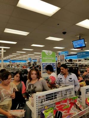 Long lines and only 3 reg open. Where's store mgmt?