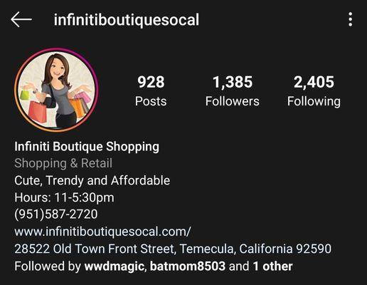 Infiniti Boutique instagram