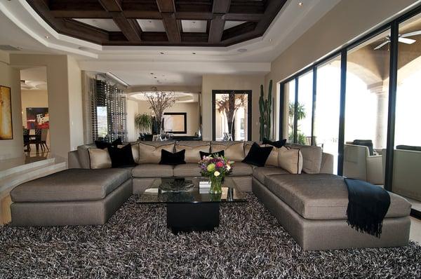 A transitional sectional custom built by Feathers