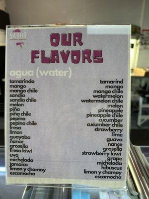 Agua flavor menu