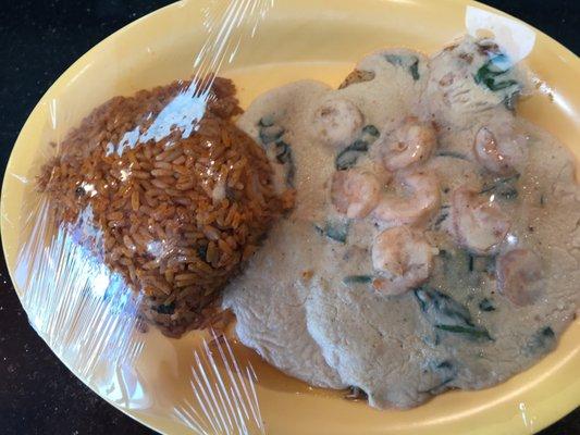 Grill seafood red fish and jambalaya rice wine sauce shrimp spinach