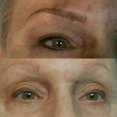 Before and after microblading permanent makeup eyebrows and eyeliner