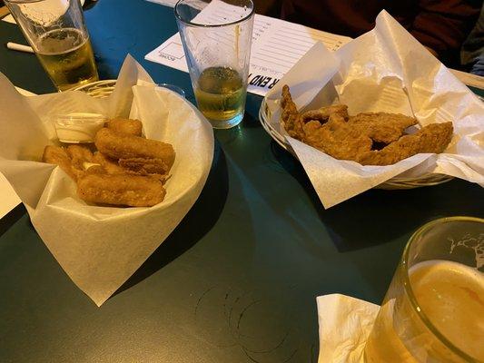 Mozarella stick and chicken tenders.