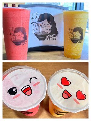 Great  (｡^‿^｡)  day for a cold slush! (･‿･) /ﾟ*:｡ Yes to Mango and Strawberry @ Iso Iso Ramen & Boba-San Jose Blvd.