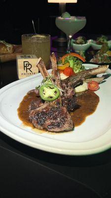 Seared Lamb Chops on a bed of mash and veggies