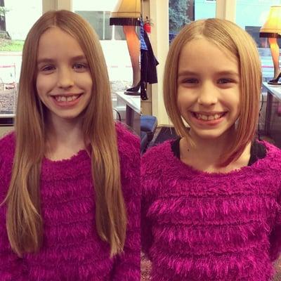 Before and after, Wigs For Kids donation haircut