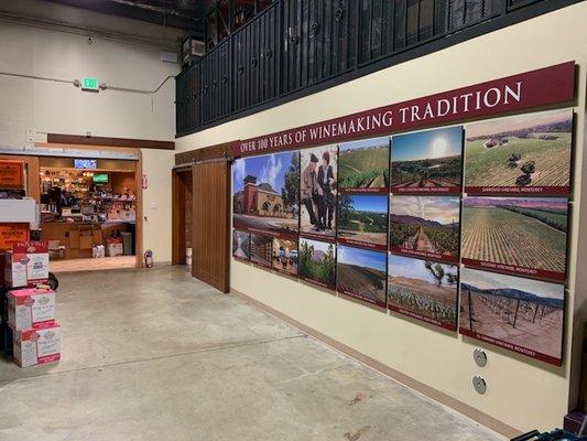 Wall murals, gatorbaord, San Antonio winery wall collage, branding, design, lobby signs