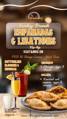 Sunday Brunch @ Chicago Empanada Mama 
Today, 11a-4p
1703 W Chicago Ave - West Town
Bottomless Mimosas & Bloodies $29