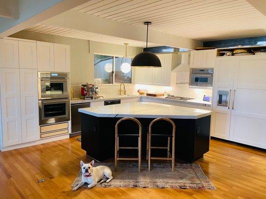 Cabinets/ island stone and backsplash// sink and light installs all done by Tarwhat and team