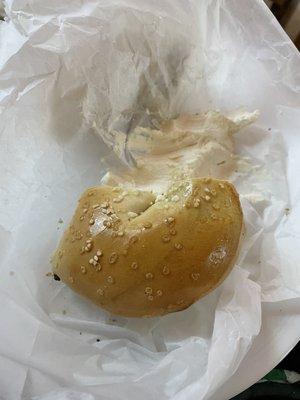 Salt bagel with plain cream cheese