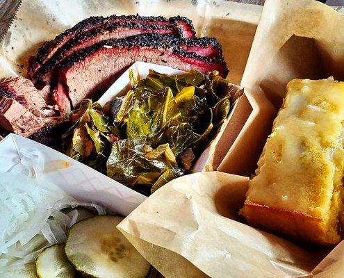 USDA Brisket Plate with cornbread and collard greens - incredibly delicious!!!