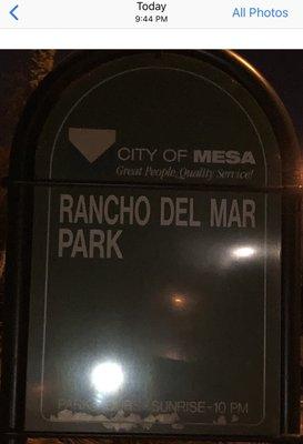 Park closes at 10pm as per the sign but at 944pm ALL lights were off. Pitch black.