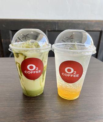 Iced Matcha Oat Milk Latte & Yuzu Ade