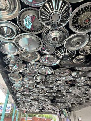 Various types of vintage hubcaps