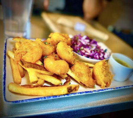 Fish & Chips substituted with Crispy Shrimp. Incredible! 5 out of 5!! Best slaw is at the bottom as well. Make sure to mix it.