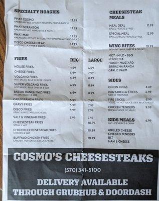 Takeout Menu (Back) As of 5/15/2023