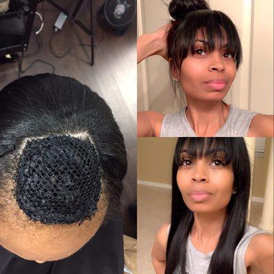 Micro links in the back and added sew in bang at the top