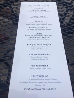 Lunch menu