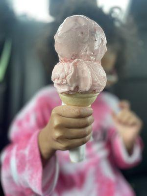 Two scoop strawberry cone