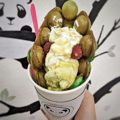 Bubble Waffle with homemade ice cream