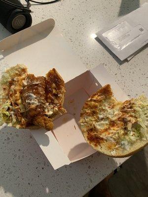 One single chicken strip on the Spicy Chicken Sandwich! A joke.