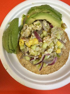 Aguachile shrimp ceviche tostada