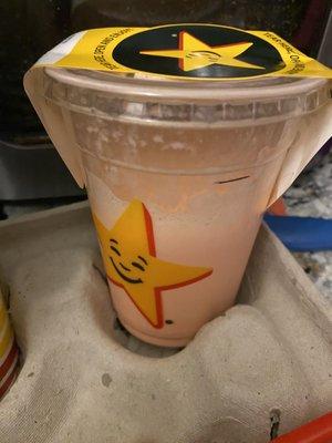 This is a picture of my strawberry milkshake I ordered and how it looked when I got it.