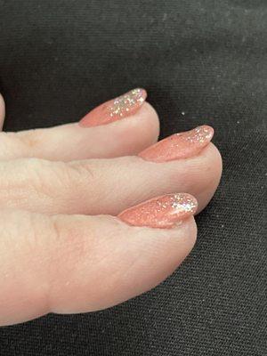 Dip in nails. Uneven coverage