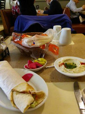 Falfel roll and 1/2 order of babaganoush