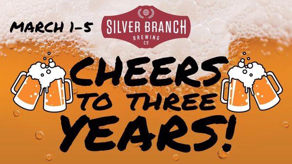 Save the date-- 3/1-3/5! Help us celebrate our third anniversary with five full days of events, beer releases, and more!