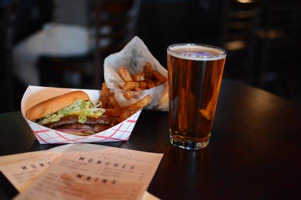 Can't forget about the food! Preston's Burgers double is only made better with beer!