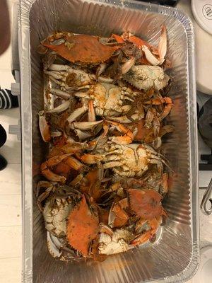 Live crabs cooked