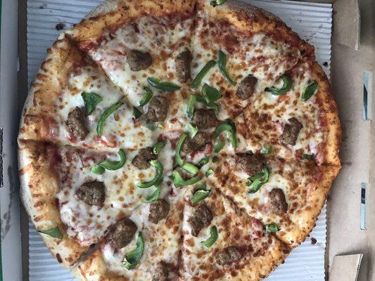 Thick crust with sausage and green peppers