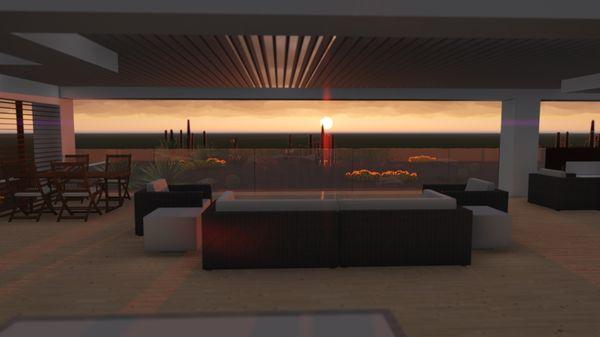 Rooftop Amenity Deck for Mixed Use project in Phoenix looking out on cactus garden