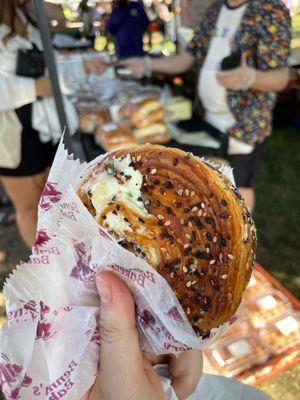 Everything but the bagel croissant stuffed with chive cream cheese from the farmers market!