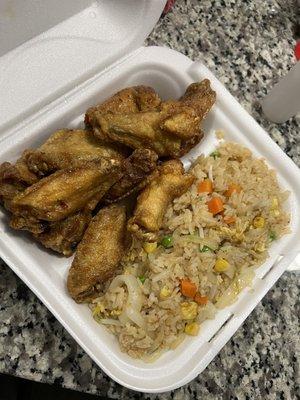 10 piece wings (braised) & Fried rice.