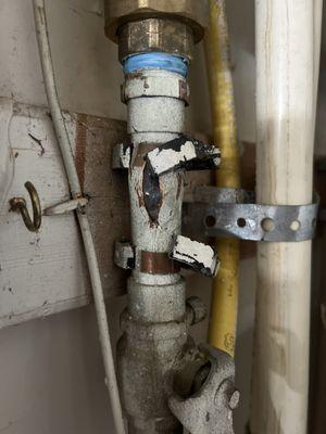 Burst frozen pipe about to leak